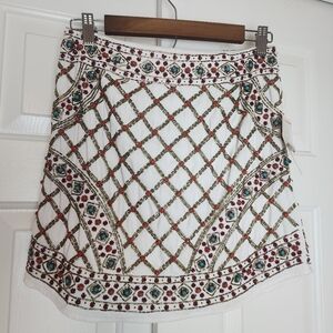TOBI Beaded Embroidered Argyle Diamond Patten White & Red Mini Skirt Size SP NWT